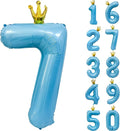 Blue Number 7 Balloon with Crown, 40 inch Blue Number Balloon 7th Birthday by Yeodong