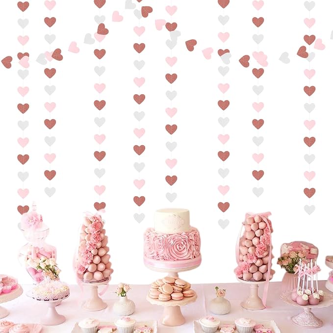 Pink-White Rose-Gold Valentines Party-Decorations Heart-Garland - 52ft - Image 4