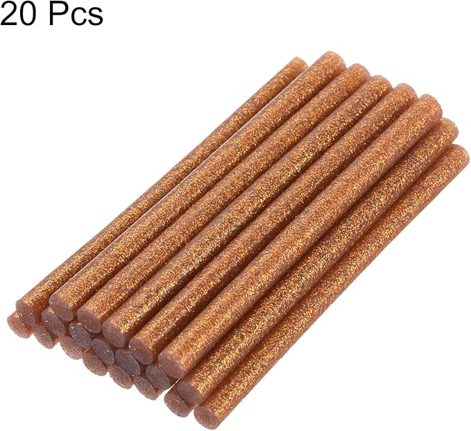 uxcell 20pcs Hot Glue Sticks for Glue Gun 7mm/0.27-inch x 8-inch Mini Hot Melt Adhesive Glue Stick Glitter Bronze Gold