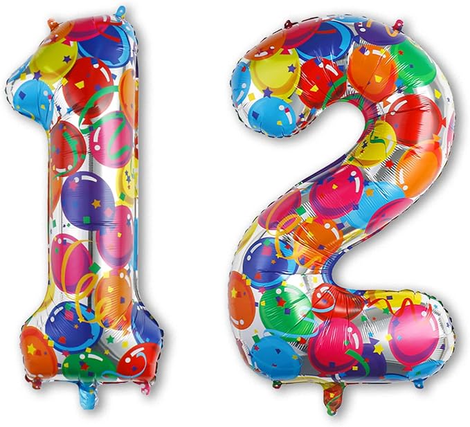 40 Inch Rainbow Balloon Number 12 Balloons, Giant 12th Birthday Decor | 40" by Unknown