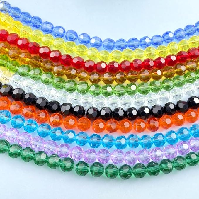 200 PCS 6mm Crystal Glass Beads Round Multiple Faceted Loose Spacer Glass Beads for DIY Handcrafte Bracelet Necklace Earring Jewelry Making(Transparent)