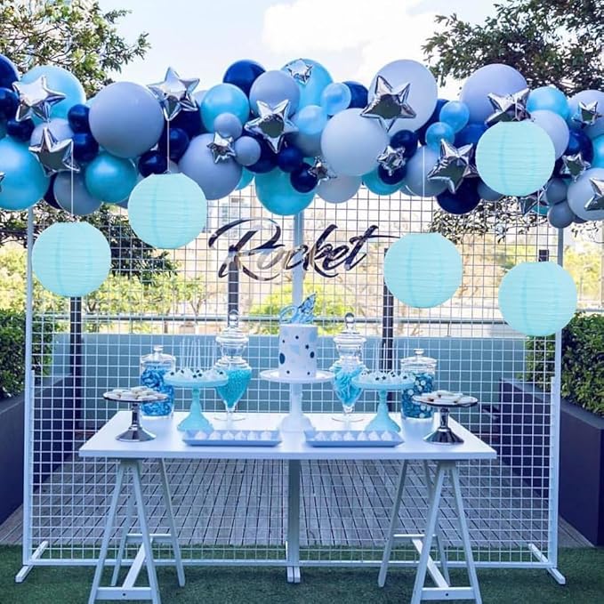 BEISHIDA 8-Inch Light Blue Round Paper Lanterns Decorative Hanging Asia Chinese Japanese Paper Lanterns Lamp for Birthday Wedding Baby Shower Home Decor Party Decoration（6 Packs）