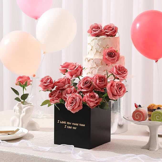 Tifuly Dusty Pink Roses Artificial Flowers -12 Pcs Long Stem Silk Roses, Realistic Fake Roses with Stems for Bridal Bouquets, Home and Office DIY Decor