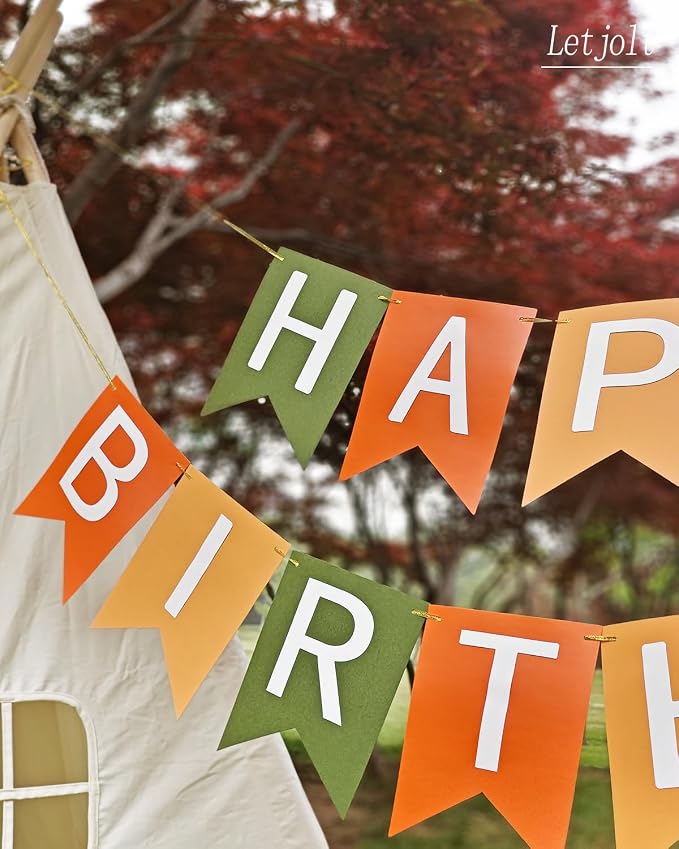 Letjolt Orange Happy Birthday Banner Handmade Boho Theme 13pcs | Birthday Party - Image 8