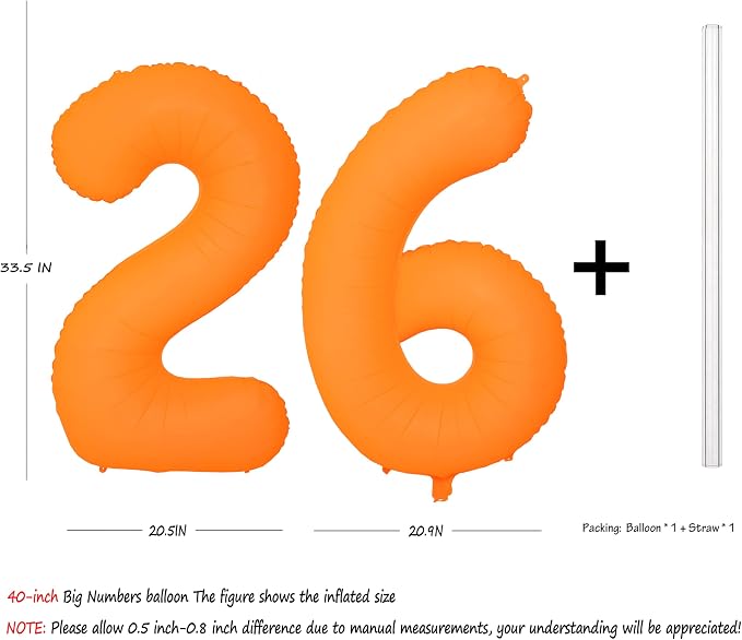 Orange Birthday Number 26 Balloon 40IN Fluorescent Orange 62 Balloon | - Image 2