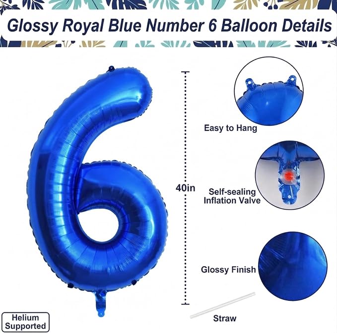 Navy Blue Number 6 Balloon 40 Inch, Shiny Foil Numeral Elegant Event Decor | - Image 4