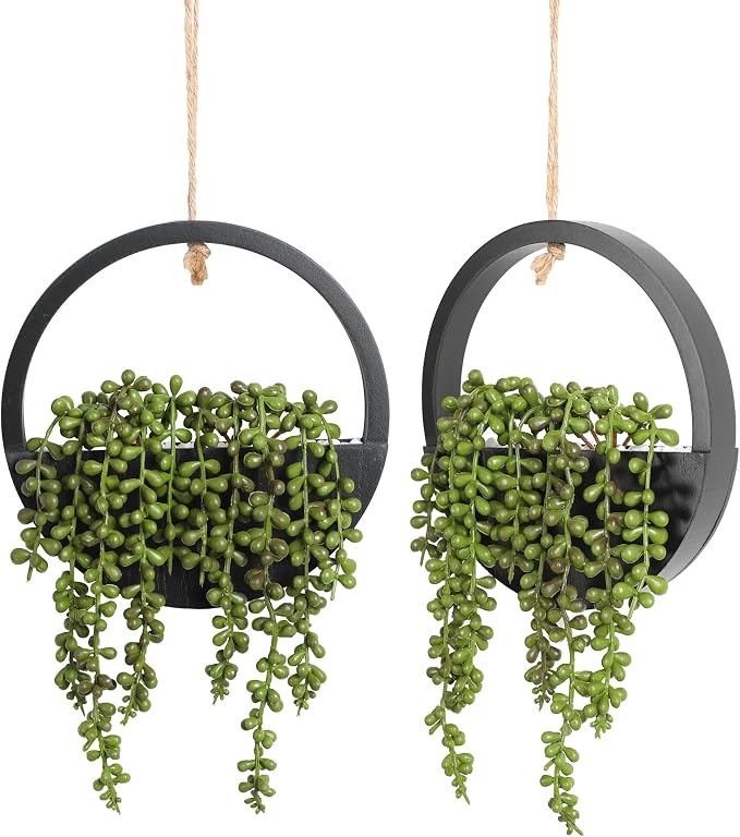 2pcs Artificial Succulents Hanging Plants 12.2'' Fake String of Pearls in Pot by FloweroyalCrafts