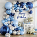 Navy Light Metallic Blue Silver White Balloons Arch Kit 129 Pcs | Baby Shower by Vanjehou