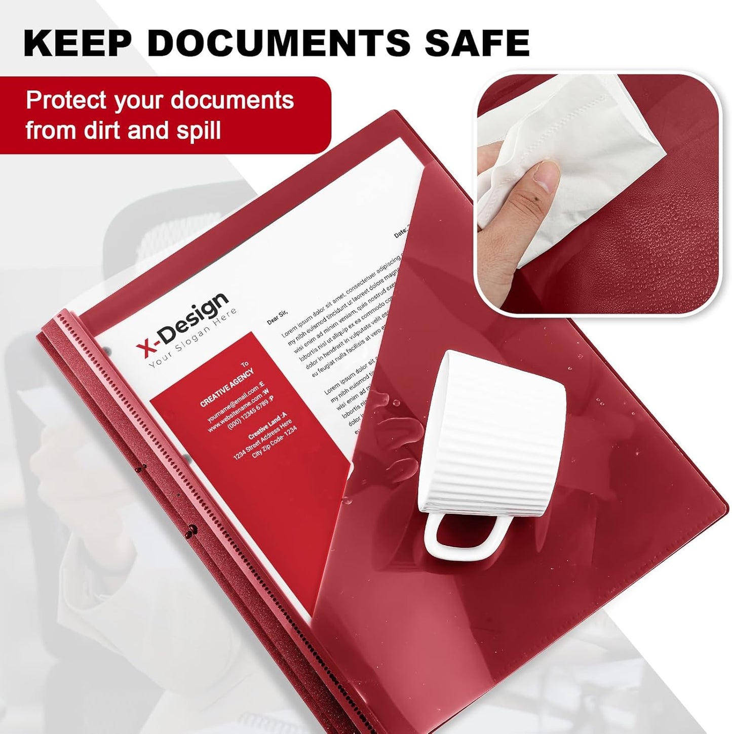 Teling 24 Pcs Clear Report Cover with 3 Prongs, Plastic Report Presentation Folders 90 Sheet Capacity Resume Document Covers for School Office(Dark Red)