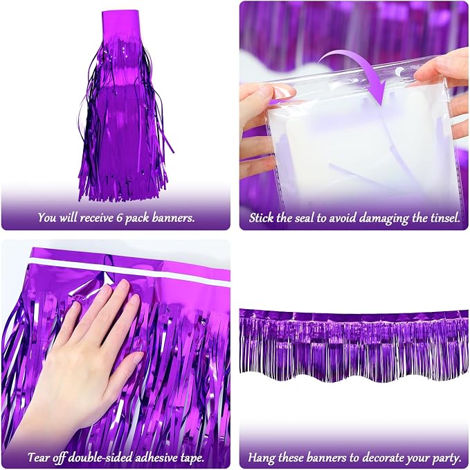 LOLStar Purple Foil Fringe Tinsel Garland, Tinsel Streamers Banner, 6 Pack | - Image 4