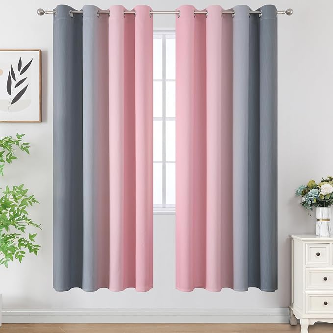 Ombre Grey and Pink Blackout Curtains 72 Inch Length 2 Panels, Full Room - Image 2