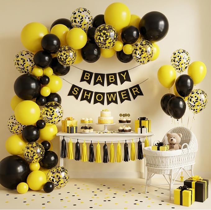 KBZVNAF Black and Yellow Latex Balloons 60 Pack 12 inch | Yellow Black Confetti - Image 4
