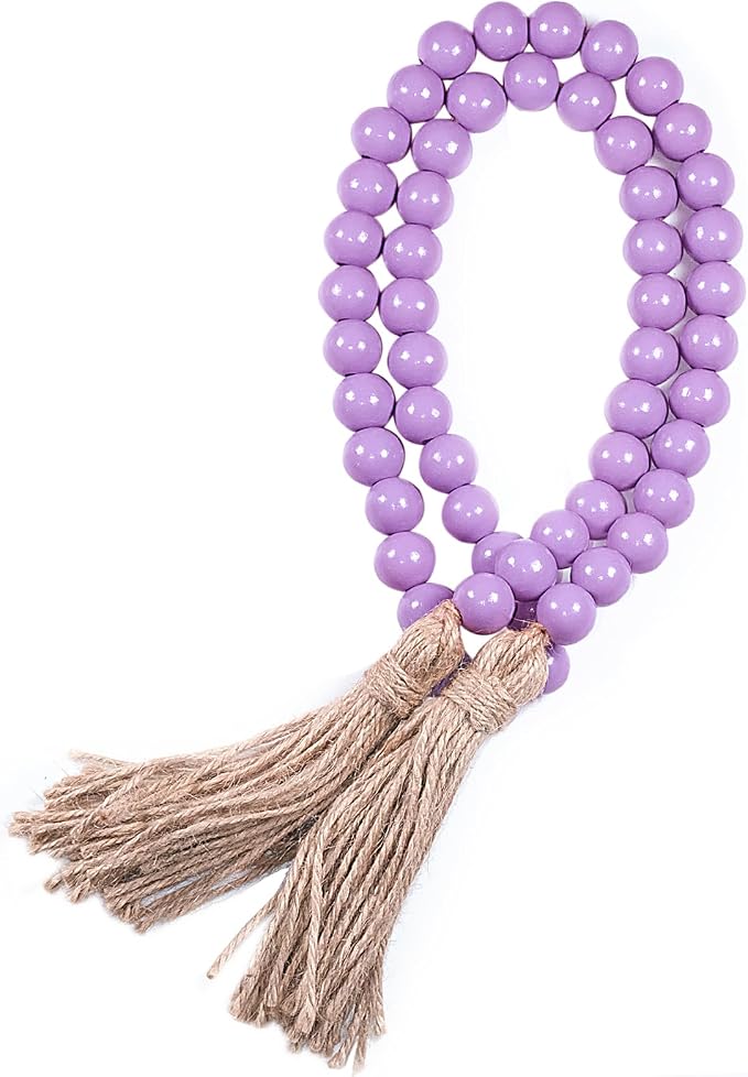 Purple Wood Beads Garland with Tassels, Wall Hanging, Home Decoration by TACOLO
