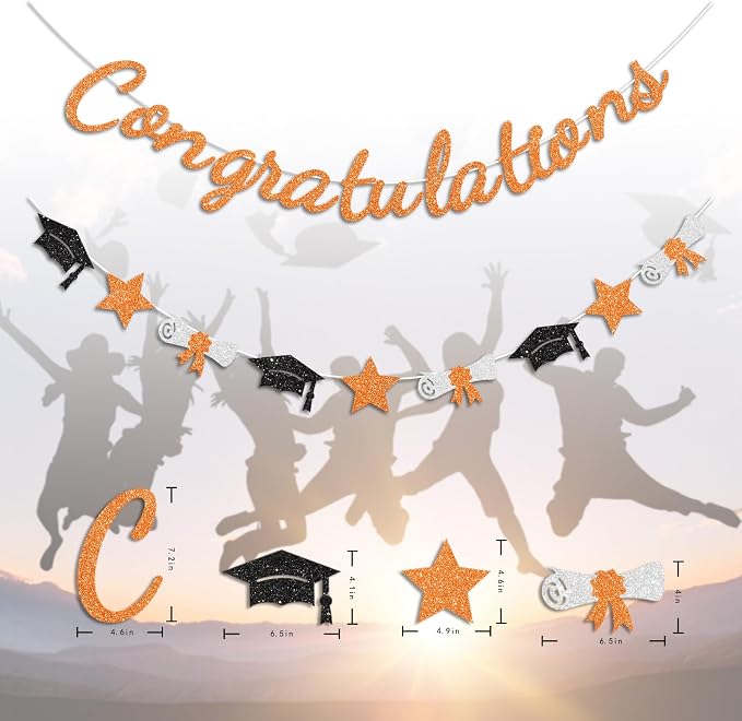 Congratulations Banner Orange and Black Graduation Decorations Class of 2026 - Image 6