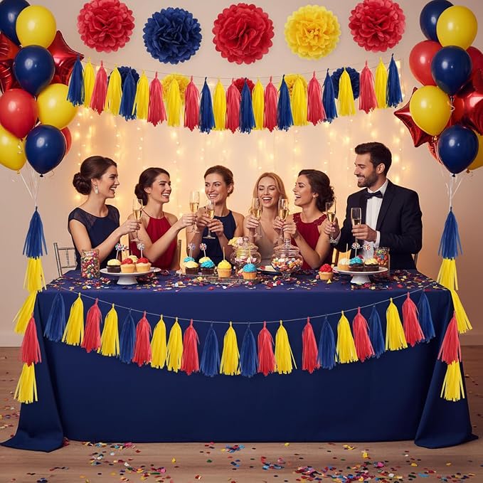 Yellow Red and Blue Tassel Garland Banner, 30 Pack Paper Tassels Streamers - Image 4