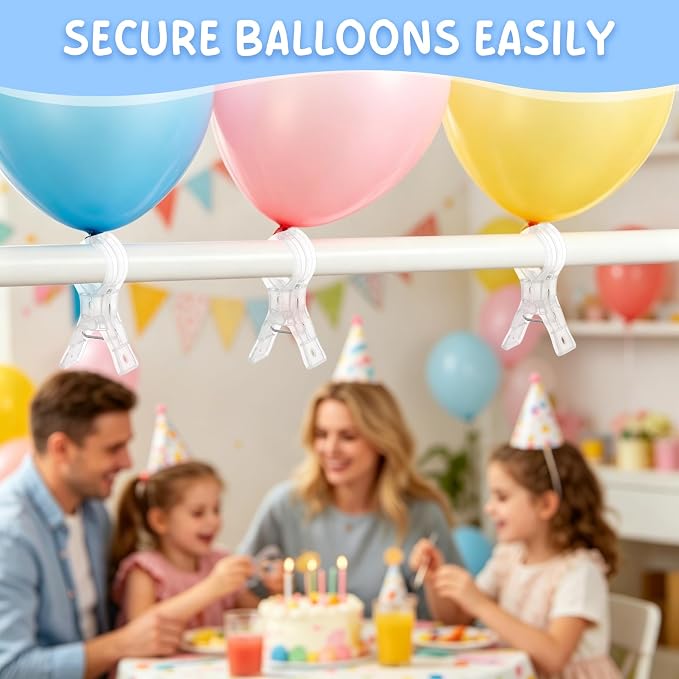 10 Pack Balloon Arch Clips, 3.5'' Clear Plastic Spring Clamps | Heavy Duty Clips - Image 4