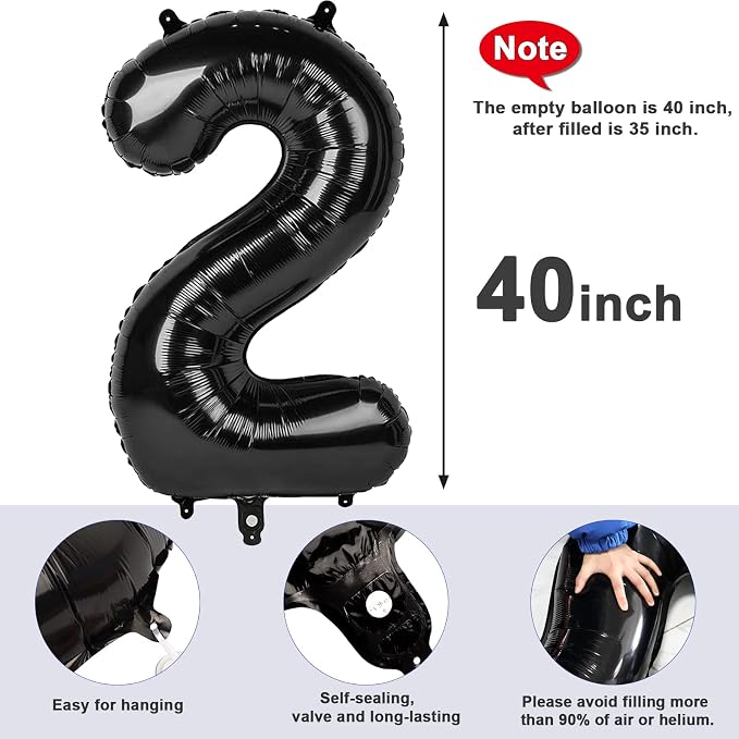 2 Balloon Numbers Birthday Decorations, 40In Black Balloons - Image 6