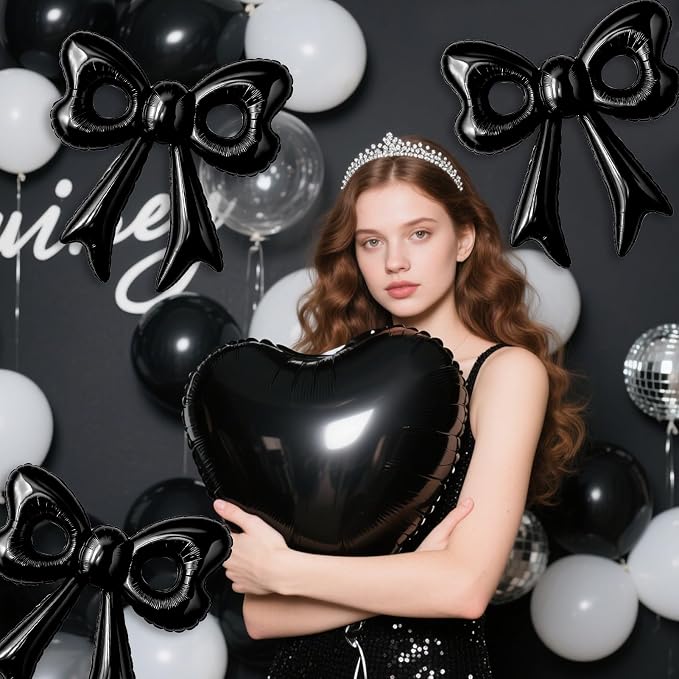 4 Pcs Black Bow Balloons, 31”Huge Bow Aluminum Foil Balloons - Image 2