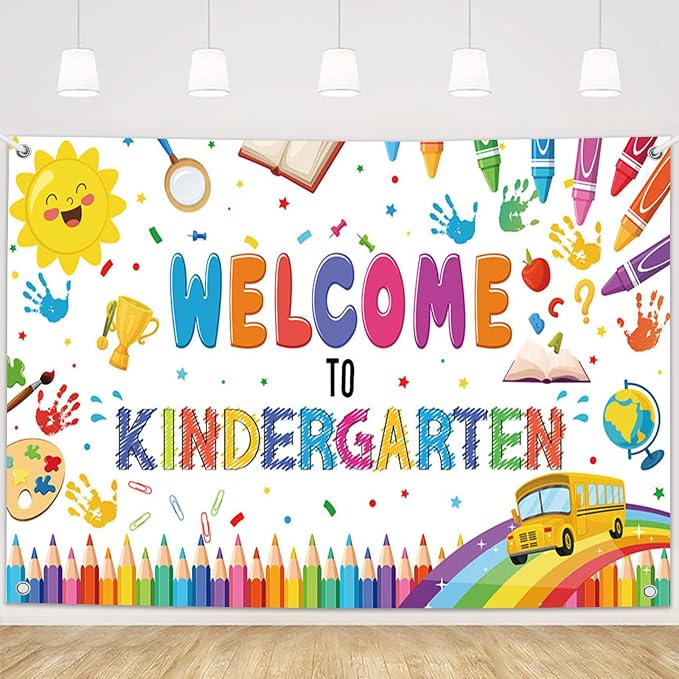 MEHOFOND 8x6ft Welcome to Kindergarten Banner Colorful Back to School Kids by MEHOFOND