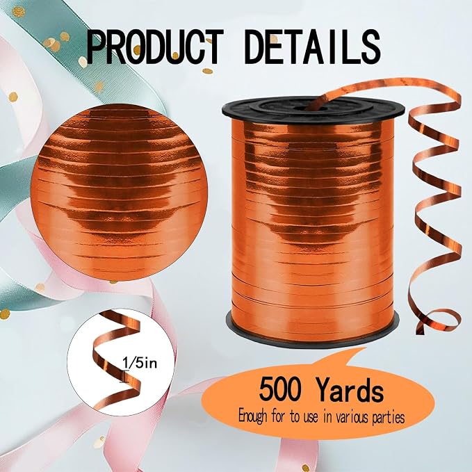 500 Yards Curling Ribbon, 1/5 Inch Shiny Orange Ribbon, Balloon String - Image 2