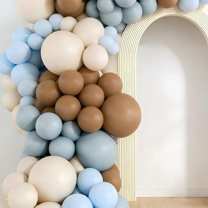 160Pcs Dusty Blue and Brown Balloon Garland Arch Kit Brown White Light Blue - Image 6