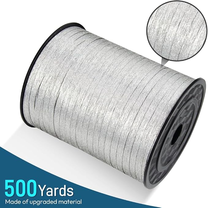 Silvery Glitter Curling Ribbon, 1/5" Wide x 500 Yards Christmas Curling Ribbons - Image 2