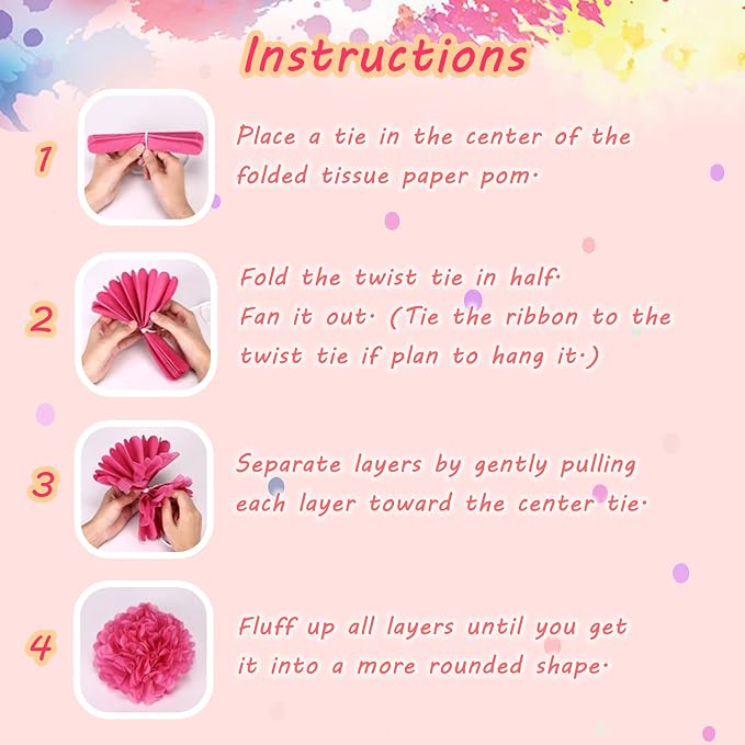 12pcs Pink Paper Pom Poms Set for Party Decor - Image 5