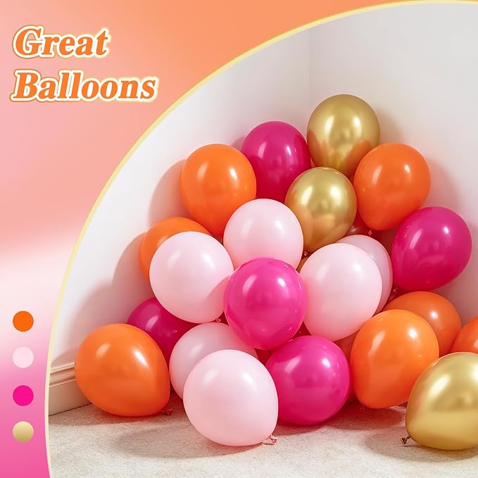 60pcs Pink and Orange Balloons 12inch, Metallic Gold Hot Pink Orange Balloons - Image 4