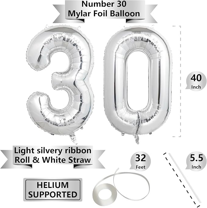 Number Balloons Silver Party Balloon - Image 2