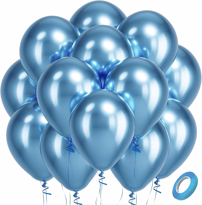 Bezente Metallic Light Blue Latex Party Balloons 100 Pack 12 inch | Chrome by Bezente