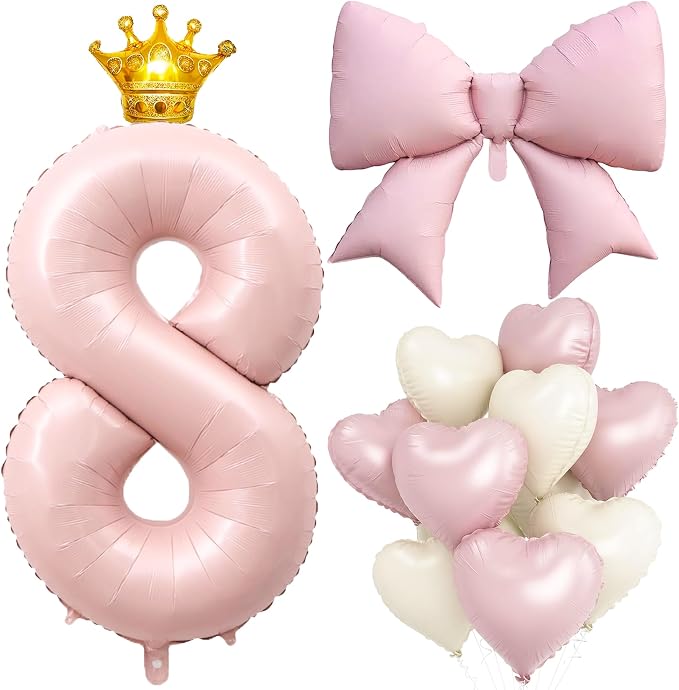 LilyZheng Pastel Pink Number 8 Foil Balloon Set by LILYZHENG