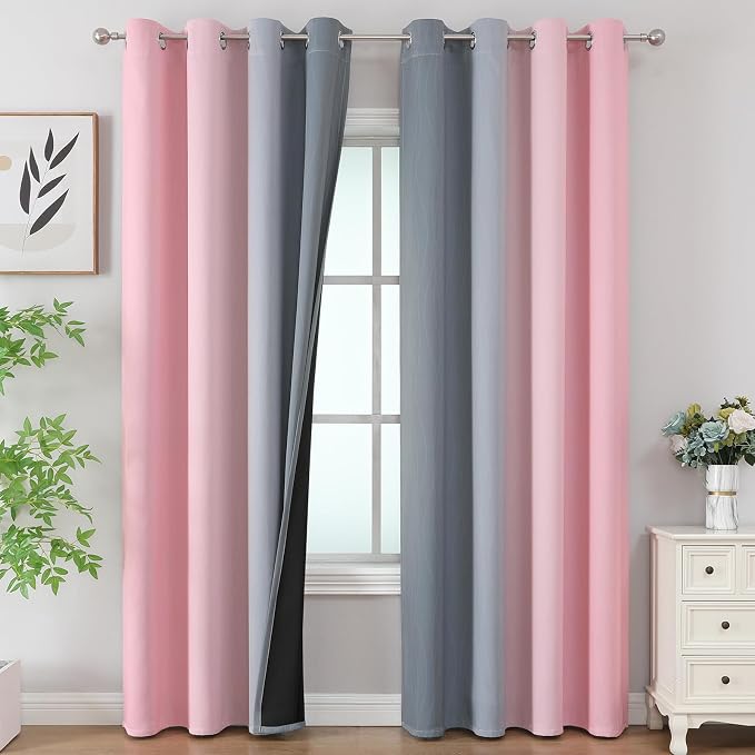 Pink and Grey Ombre Blackout Curtains 102 Inches Long by ESTELARTEXTILER