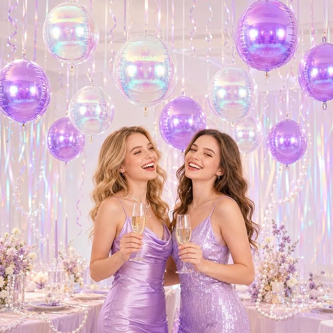 Biapian 12 Pcs Iridescent Round Foil Balloons, Different Size Holographic - Image 4