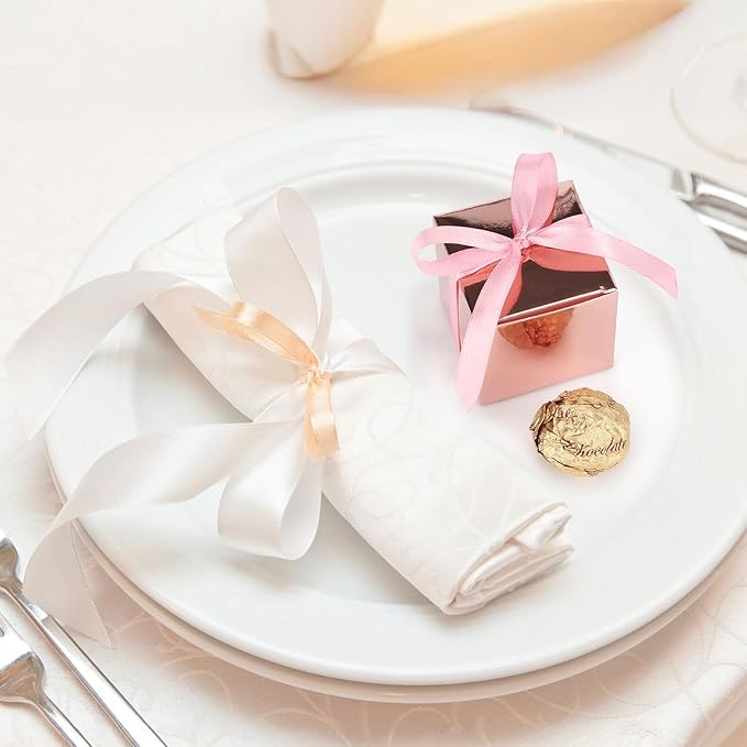 EUSOAR Candy Boxes Party Favors, 120pcs 2x2x2 Inches Mini Boxes Candy Box with Ribbons, Square Bakery Cookies Box Paper Chocolate Containers for Wedding Anniversary Bridal Party Favor Decoration