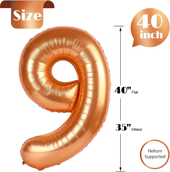 Orange Number 9 Balloon 40 Inch, 9th Birthday Party Decorations Men Women | - Image 5
