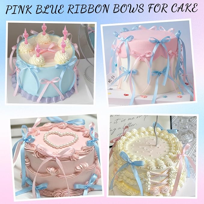 30 Pack Pink Blue Bow Cake Toppers Ribbon Bows - Image 5