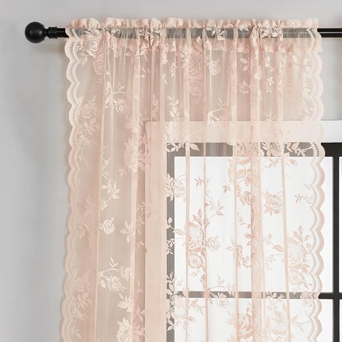 Sheer Lace Curtains 96 Inches Long 2 Panels Vintage Floral Curtains - Image 3