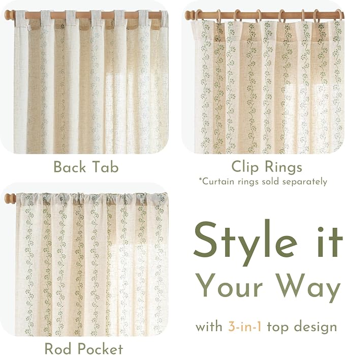 Cathy Linen Floral Curtains 63 inch Length - Image 7