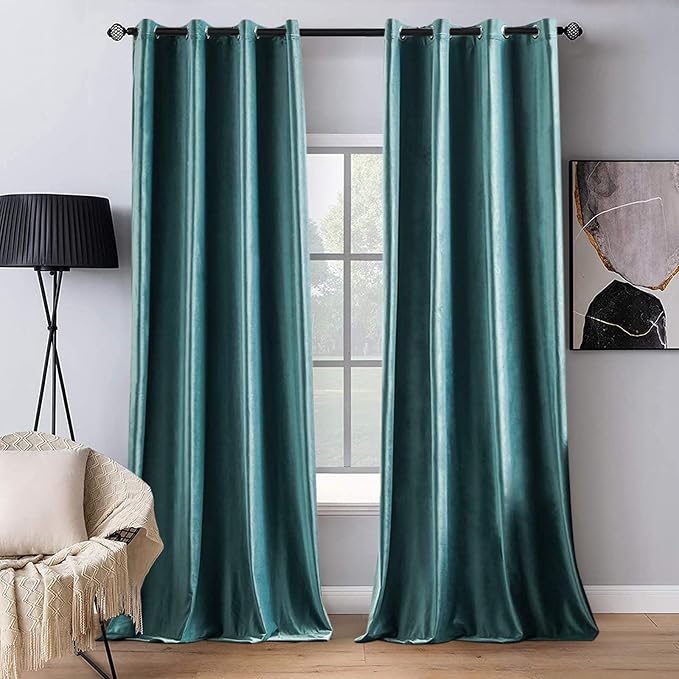 MIULEE Velvet Curtains Teal 52 x 84 Inch Length Set of 2 | Grommet Drapes by MIULEE