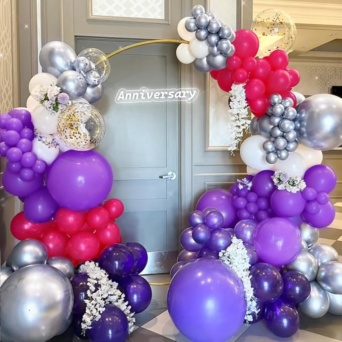 Hot Pink Purple White Silver Balloon Garland Arch Kit - Image 6