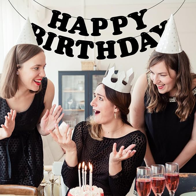 Black Happy Birthday Banner Birthday Party Decorations Birthday Sign Backdrop - Image 5