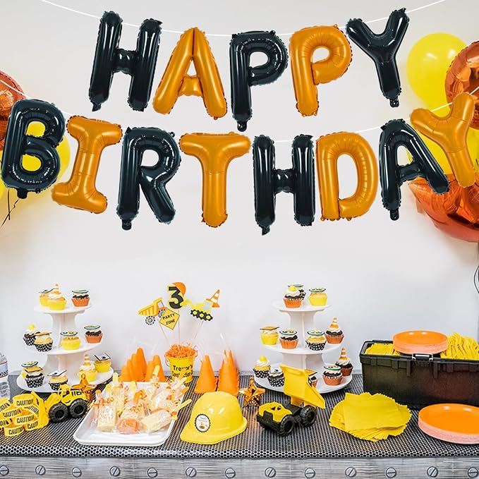 TONIFUL 16 Inch Black Orange Happy Birthday Balloons Banner Decor - Image 6
