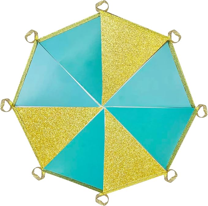 Teal Aqua Blue and Gold Party Decorations Pennant Banner Flag Hanging Glitter - Image 4
