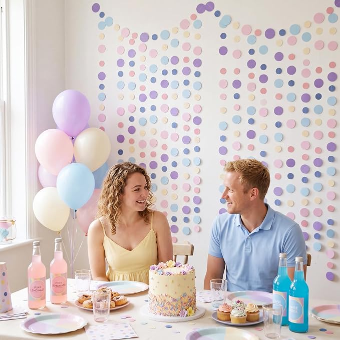 Outus 5 Pieces Colorful Circle Garland Banner Hanging Paper Dot Decorations - Image 7