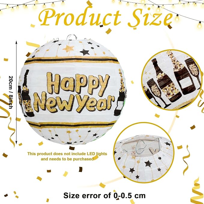 Panelee 12 Pcs 2026 New Year Paper Lanterns Party Decorations 8 Inch Black and - Image 2