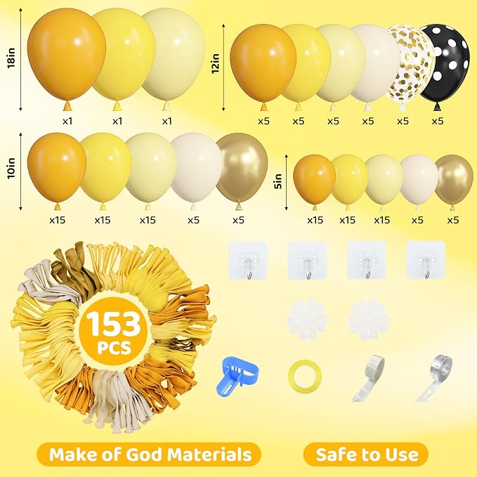 Amandir 153pcs Bee Balloon Arch Garland Kit Different Sizes | 18 12 10 5 inch - Image 3