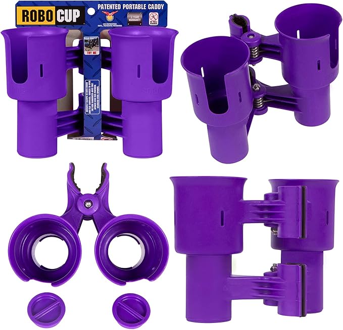 Patented Clamp On Boat Cup Holder |Multifunction Dual Drink Caddy by RoboCup
