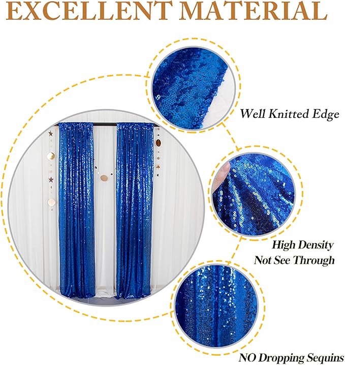 ShinyBeauty Royal Blue Sequin Curtains 2FTx8FT - 4 Panels Sparkly Backdrop for Photo Shoots, Baby Showers, Parties & Events - Elegant & Durable Glitter Background
