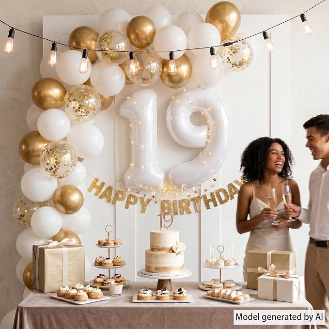 White Number 19 Balloon 40 Inch, Large White Foil Balloons - Image 2