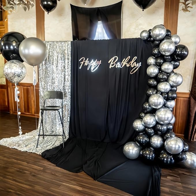 Black and Silver Balloons, 12 Inch Metallic Chrome Black Silver Confetti Latex - Image 5
